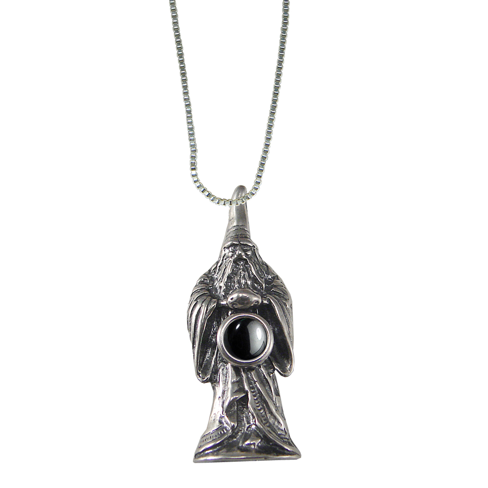 Sterling Silver Wizard of Olde Pendant With Hematite Magic Orb